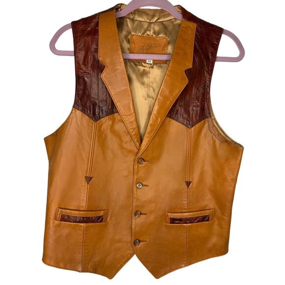 Larry Mahan Other - Larry Mahan Vintage Leather Vest Snakeskin Western Men's Size 42 Brown 1970 Soft